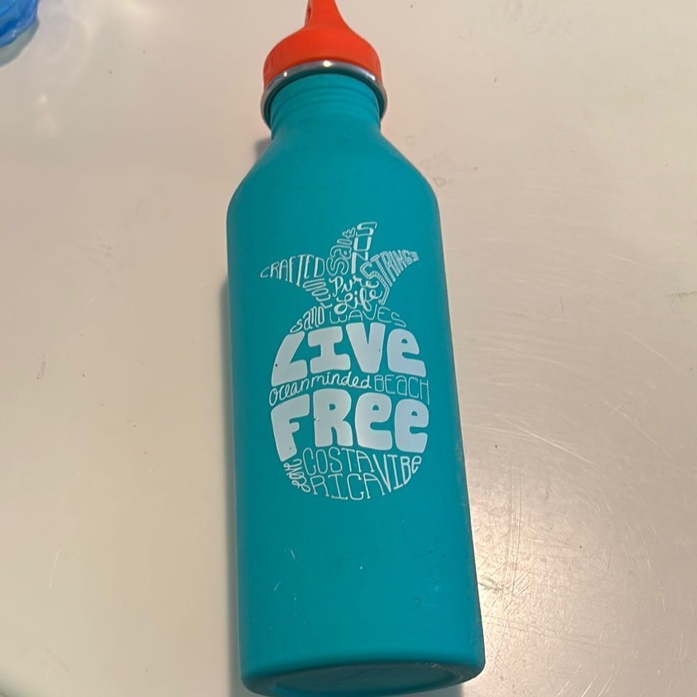 Pura Vida Teal Water Bottle with Orange Cap